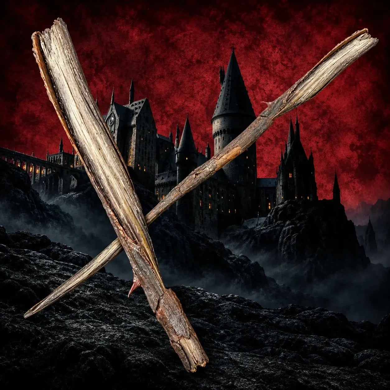 Fantasy wand styling against a dramatic castle backdrop